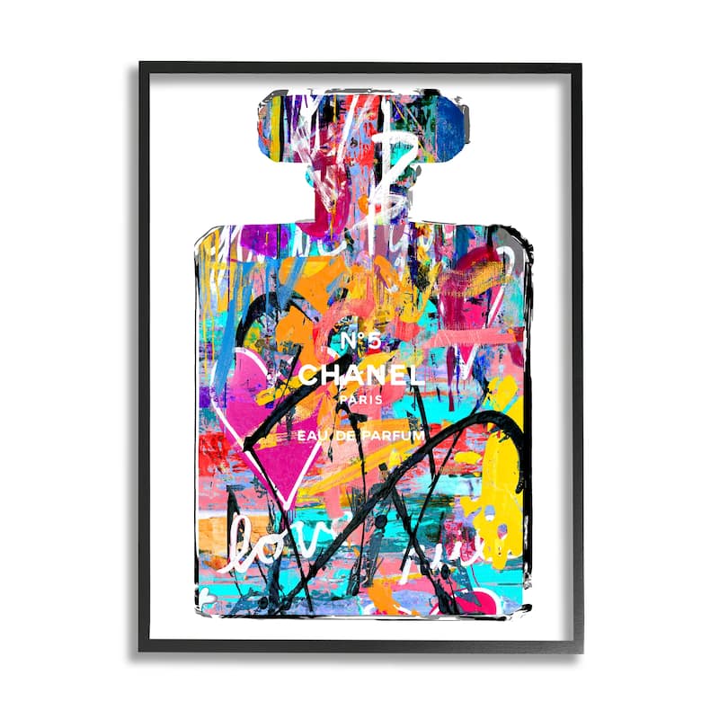 Stupell Abstract Graffiti Perfume Framed Giclee Art Design by Madeline Blake - 16 x 20 - Black