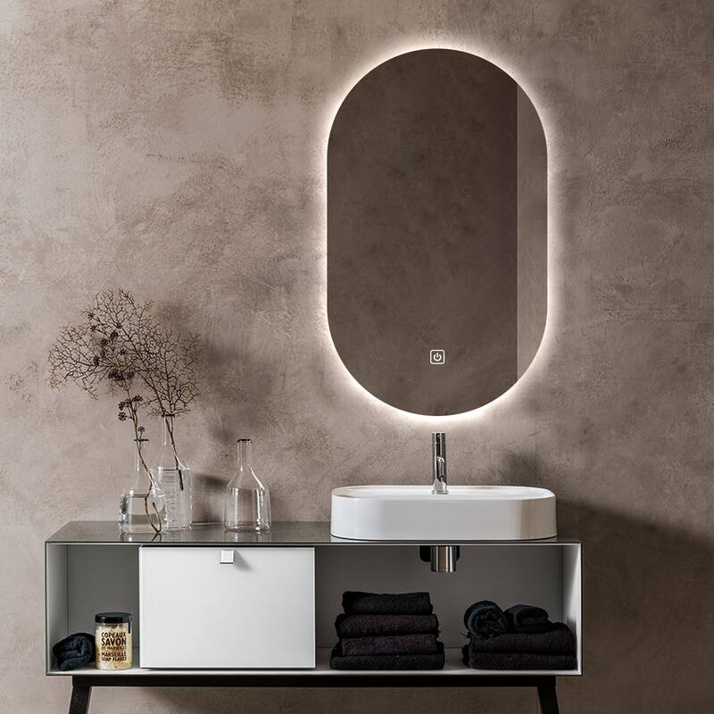 Claire XL 39.5 in. x 23.6 in. Large Oval Frameless Fog Free LED Bathroom Mirror - 23.6" W X 39.5" H X 1" D