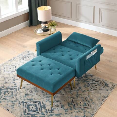 Recline Sofa Chair with Ottoman, Two Arm Pocket and Wood Frame include 1 Pillow, Teal