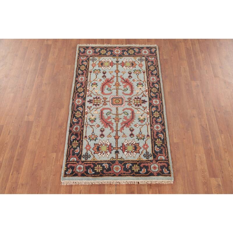 Light Blue Heriz-Serapi Accent Rug Handmade Floral Wool Carpet - 2'11"x 5'0"