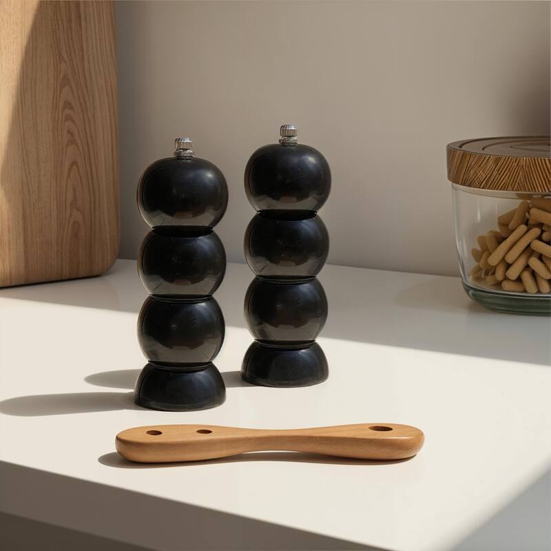Rubberwood Salt and Pepper Mill - 2.0"L x 2.0"W x 7.88"H