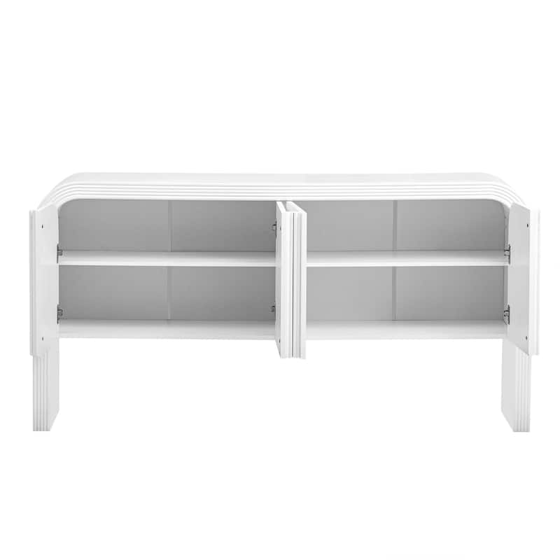 63-Inch Wave-Pattern Console Table with 4 Doors and Adjustable Shelf,Curved design Sofa Table Behind Couch