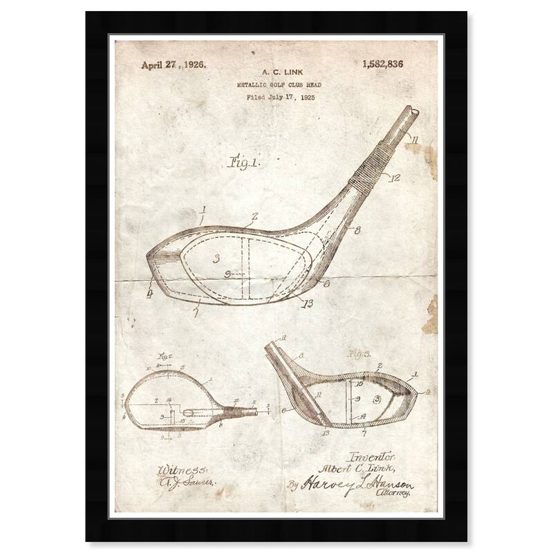 Wynwood Studio 'Metallic Golf Club Head' Sports and Teams Brown Wall Art Framed Print