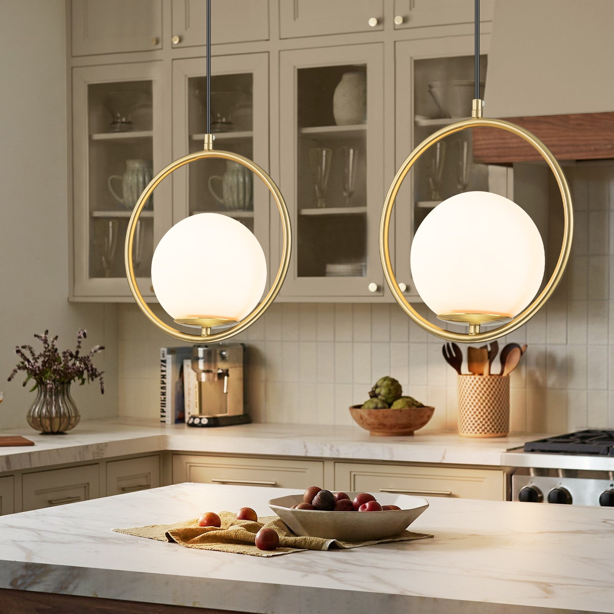 Gold glass ball pendant light top