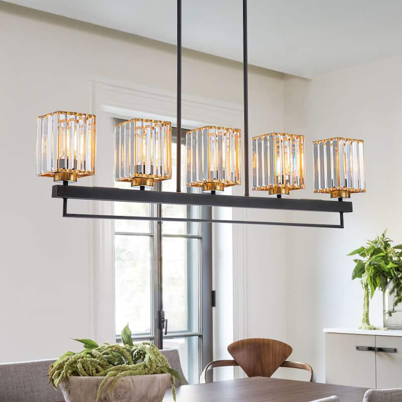 5-Light Modern Linear Crystal Chandelier kitchen island Pendant Lighting for Dining Room