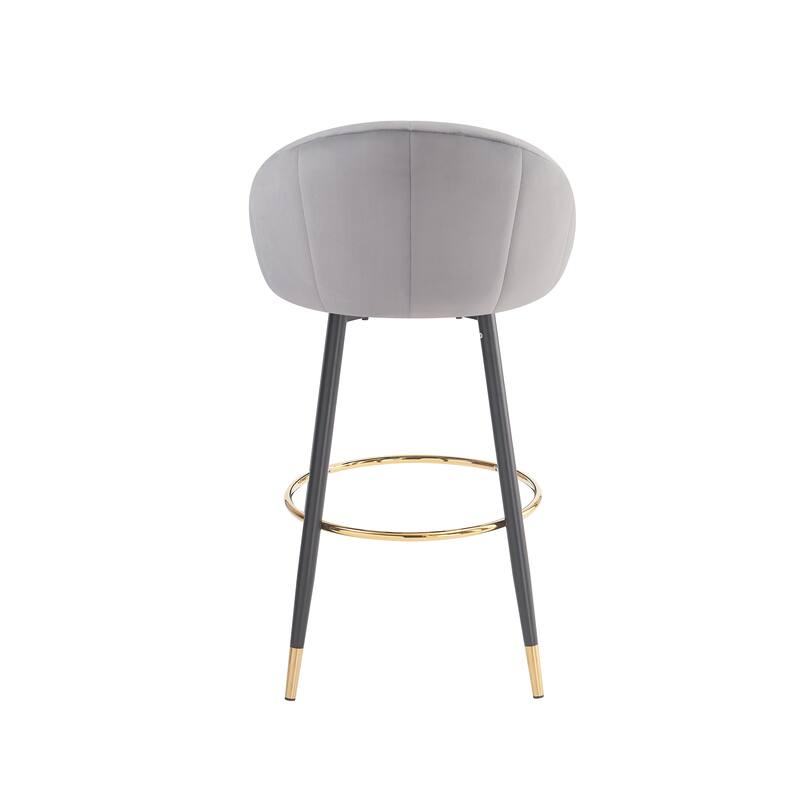 Roomfitters High Back Velvet Bar Stools with Gold Metal Legs, Modern Luxury, Gray Set of 2