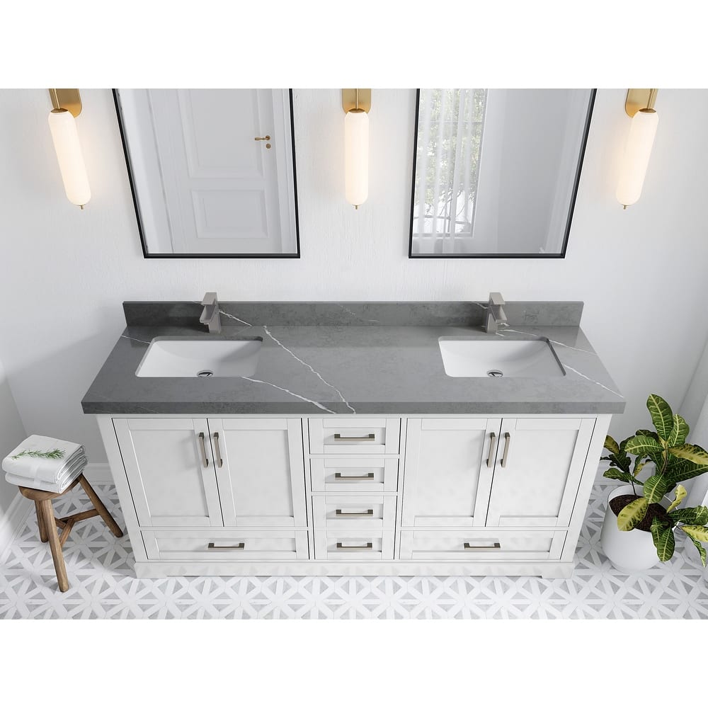 Willow Collection 72 in W x 22 in D x 36 in H Boston Double Bowl Sink Bathroom Vanity with Countertop