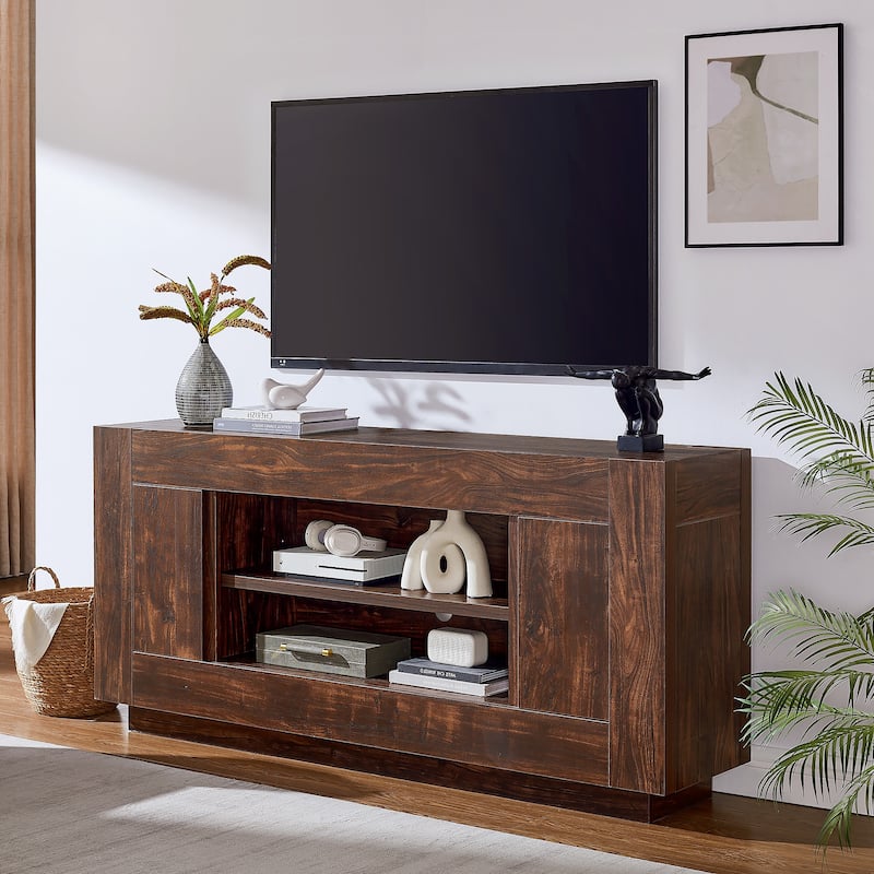 70" Modern TV Stand, Wood Entertainment Center for TVs Up to 80" - Walnut