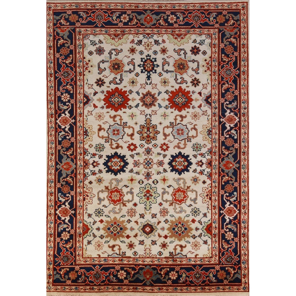 Hand Knotted Oriental 100% Wool Carpet Traditional Geometric Beige & Ivories Heriz (serapi) Area Rug - 9' 1'' X 6' 0''
