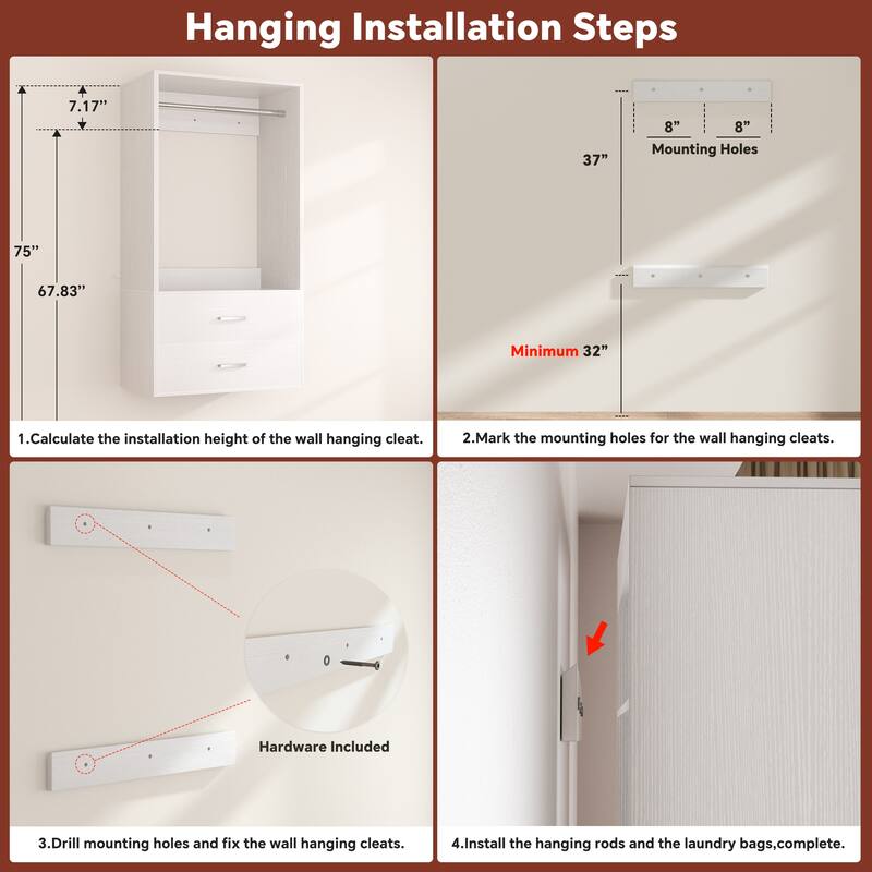 Closet System with 2 Sets, 154'' Walk-in Closet Organizer System with 2 Drawers & 8 Hanging Rods & 6 Reversible Shelf Towers