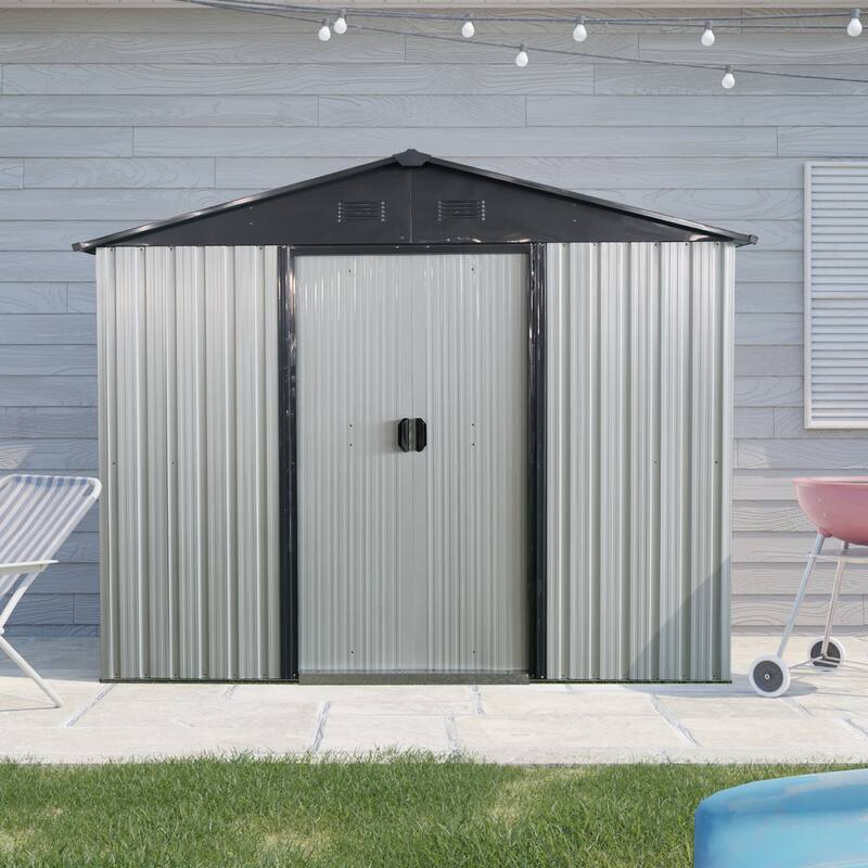 8ft x 4ft Outdoor Metal Storage Shed with Sliding Door and foundation for Backyard, Patio, Lawn