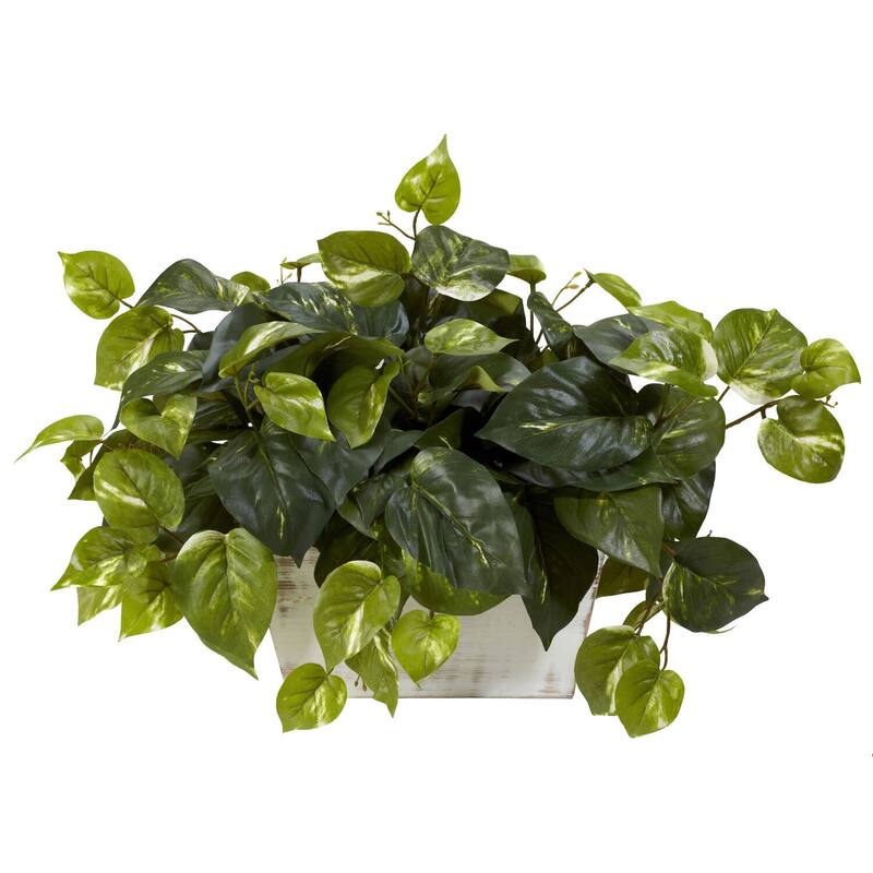 Silk Plant with Planter - 20" Artificial Greenery Decor - Faux Plant in Whitewash Container - Home Office Decor - 1.17ft.