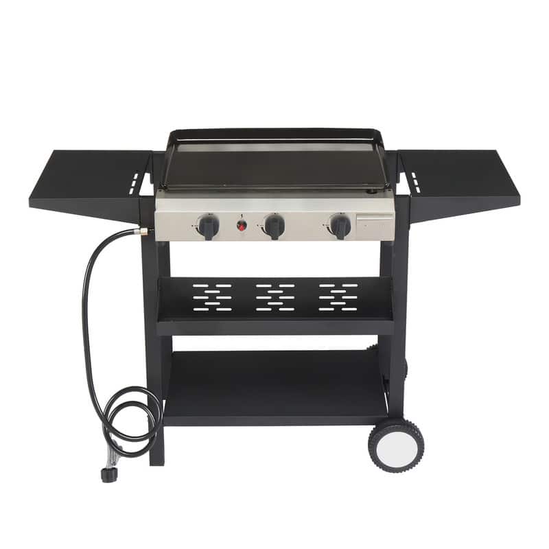 3-Burner Flat Top Gas Griddle Cooking Station with Ceramic Coated Cast Iron Pan - Propane Gas