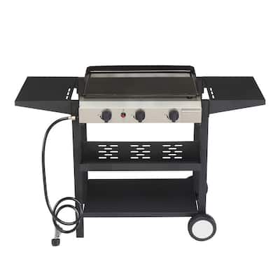 3-Burner Flat Top Gas Griddle Cooking Station with Ceramic Coated Cast Iron Pan