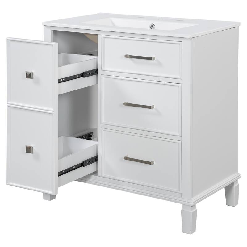 30 " bathroom vanity with ceramic sink with 4 drawers