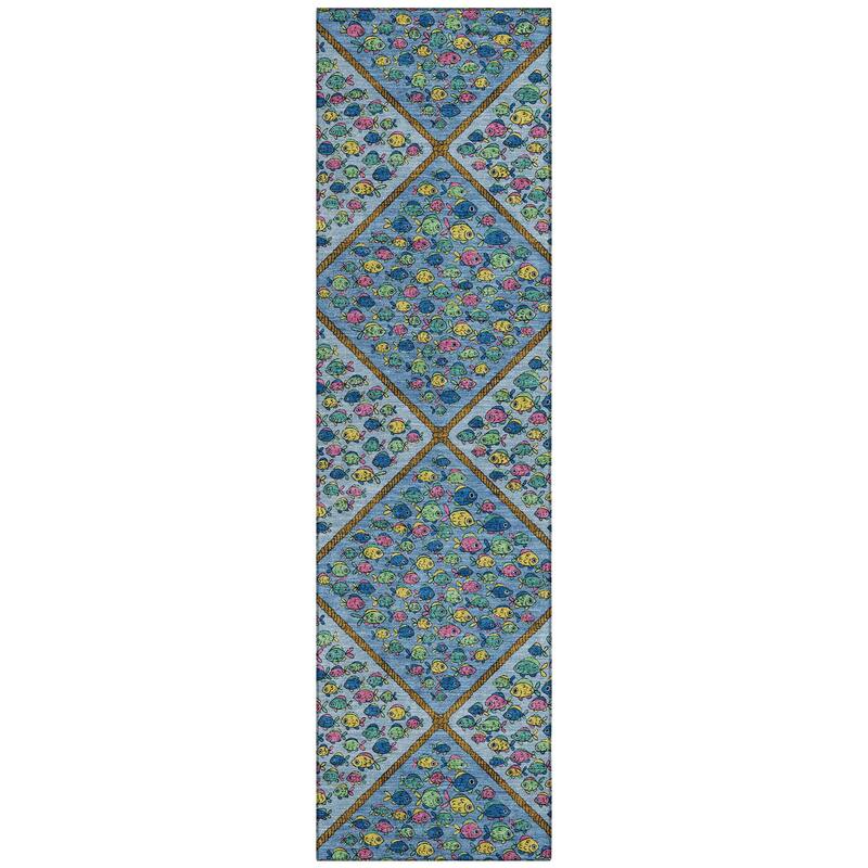 Machine Washable Indoor/ Outdoor Diamond Fish Chantille Rug