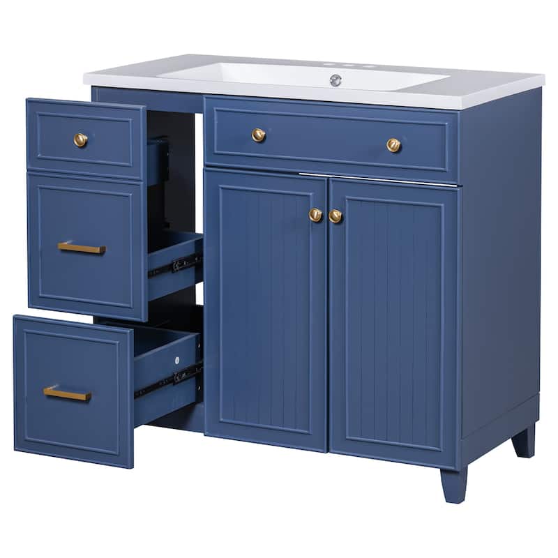 GDFStudio - Elise Wood & Resin 36" Transitional Bathroom Vanity with Sink, 2 Drawers, Shelf & 2 Doors