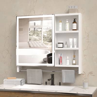 Modern 32x28inches Bathroom Cabinets,Medicine Cabinets with Mirrors and LED Lights,Bathroom Lockers with Multilevel Storage