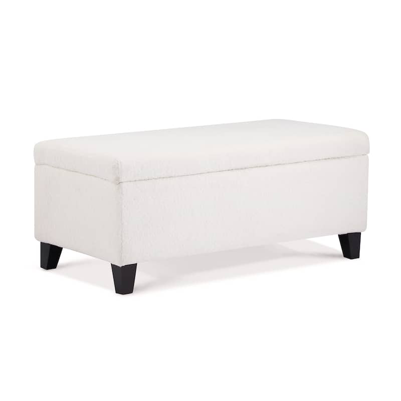 Storage Ottoman with Flip-Top Lid, Boucle Fabric & Birch Wood Legs - Dark Brown,White