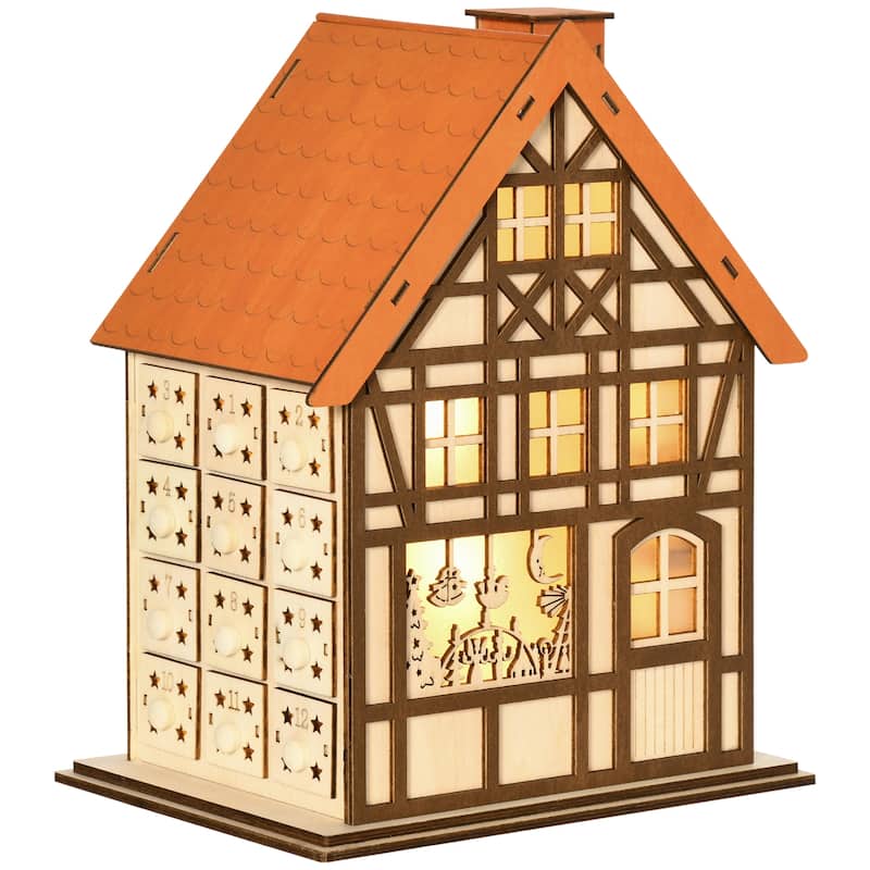 HOMCOM 24 Day Christmas Advent Calendar for Adults & Kids, Wooden Christmas Decoration