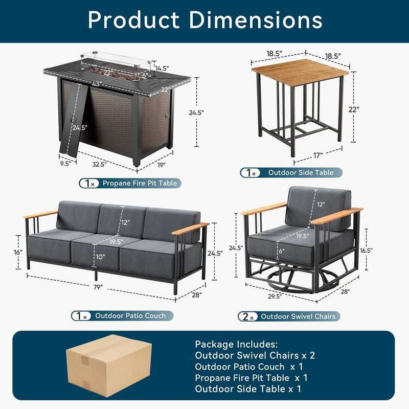 Outdoor Patio Funiture Set with Extra-Thick Seat cushion