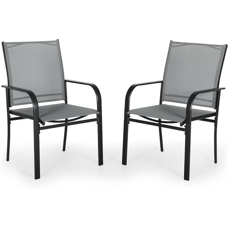 Outdoor Patio Metal Textilene Dining Chairs with Armrest Set of 2