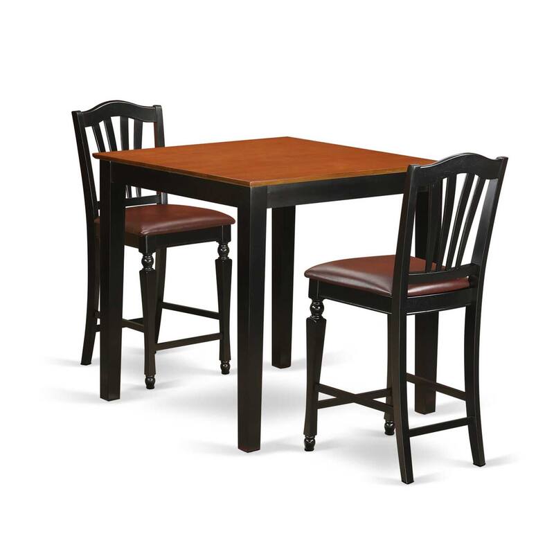 Counter Height Dining Set - 3 Piece Table & Chairs - Modern Kitchen Pub Set - 36x36 Inch - Black & Cherry