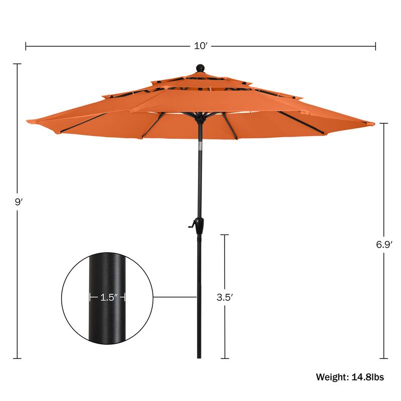 10 ft Patio Umbrella, 3-Tiered Sunshade with Push Button Tilt and Easy-Open Crank, Outdoor Umbrella for Deck, Yard