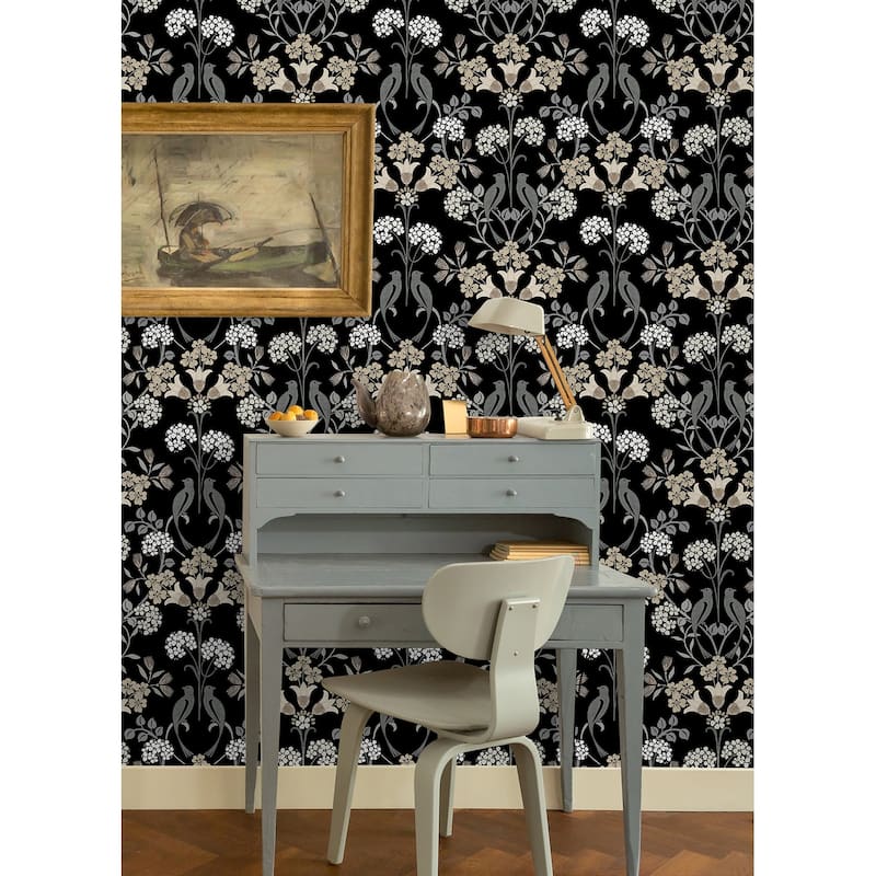 NuWallpaper Black and Neutral Meadow Song Peel and Stick Wallpaper