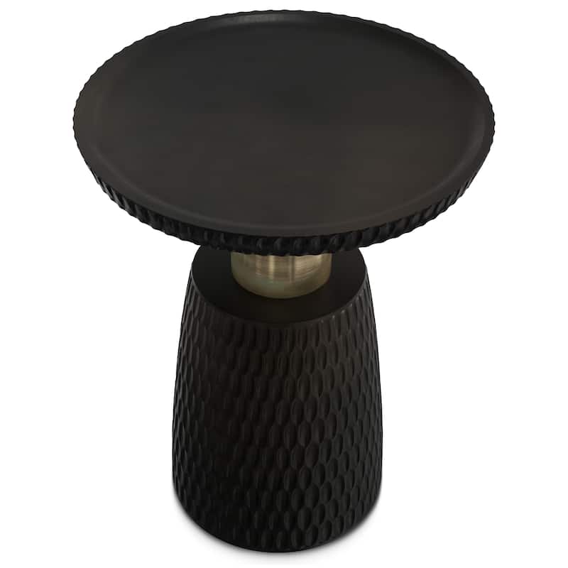WYNDENHALL Violeta SOLID MANGO WOOD and Metal 16 inch Wide Round Contemporary Side Table in Black, Gold - 16" d x 16" w x 20" h