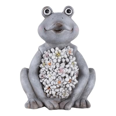 Magnesia Garden Statuary Floral Frog with Petals Finish - 13" Gray