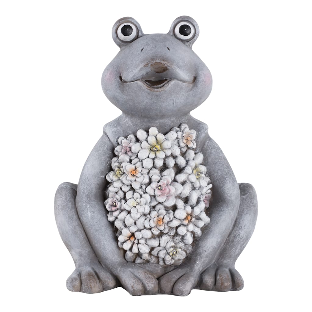 Magnesia Garden Statuary Floral Frog with Petals Finish - 13" Gray