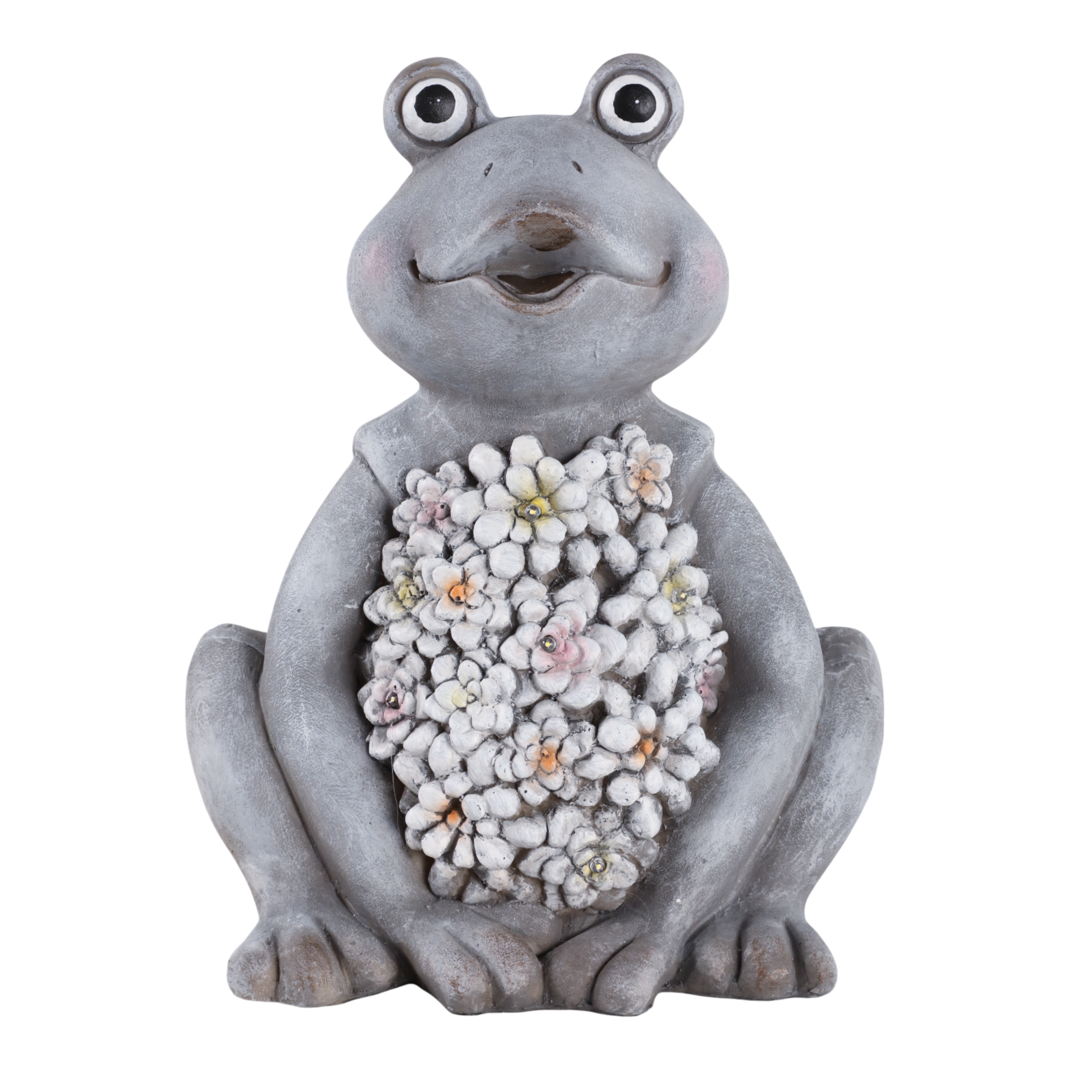 Magnesia Garden Statuary Floral Frog with Petals Finish - 13" Gray