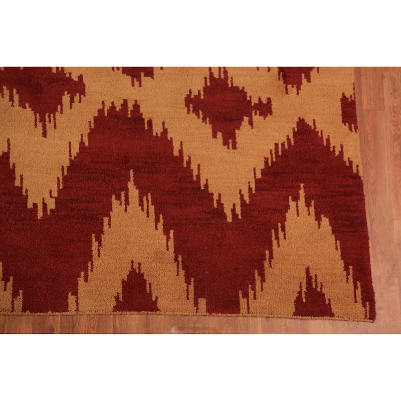 Hand Knotted Oriental 100% Wool Carpet Modern Geometric Red Moroccan Area Rug - 13' 10'' X 10' 0''