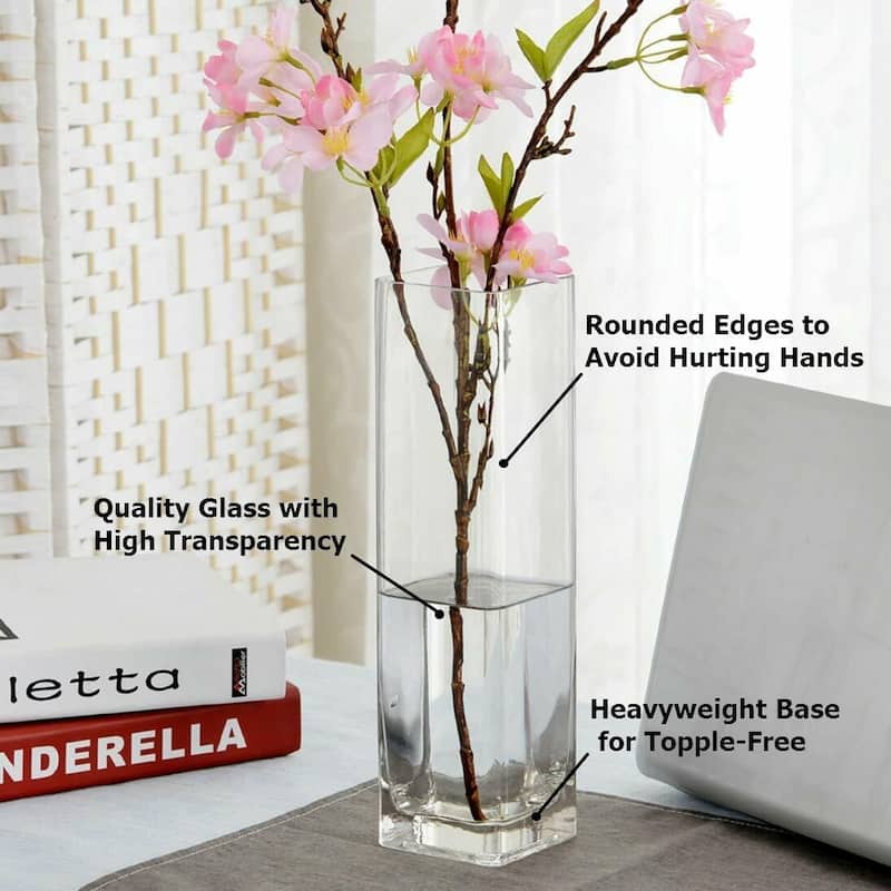 Enova Home Rectangle Shape Clear Glass Vase 2.0" W x 8.0" H For Home Garden Decoration
