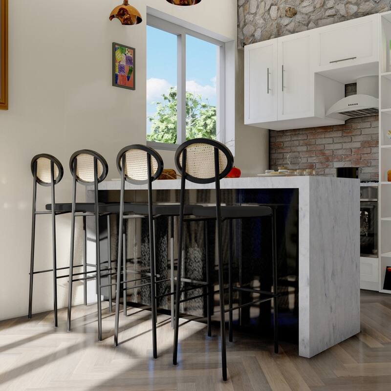 LeisureMod Euston Modern Wicker Bar Stool with Powder Coated Steel Frame - 42"