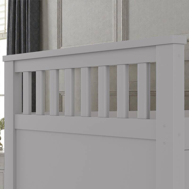 Twin Captain Platform Bed with Storage Bookcase Headboard, Shelves and Four Drawers, No Box Spring Needed