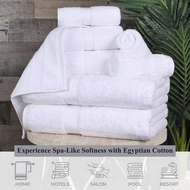 Superior Egyptian Cotton 8 Piece Towel Set Ultra Plush & Absorbent Bath, Hand & Face Towels, Heavyweight Spa Quality