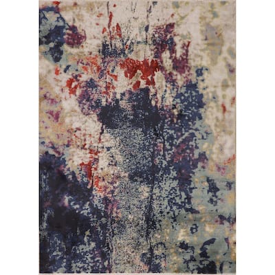 Blue Abstract Turkish Oriental Area Rug Machine Made Carpet - 5'0" x 6'11"