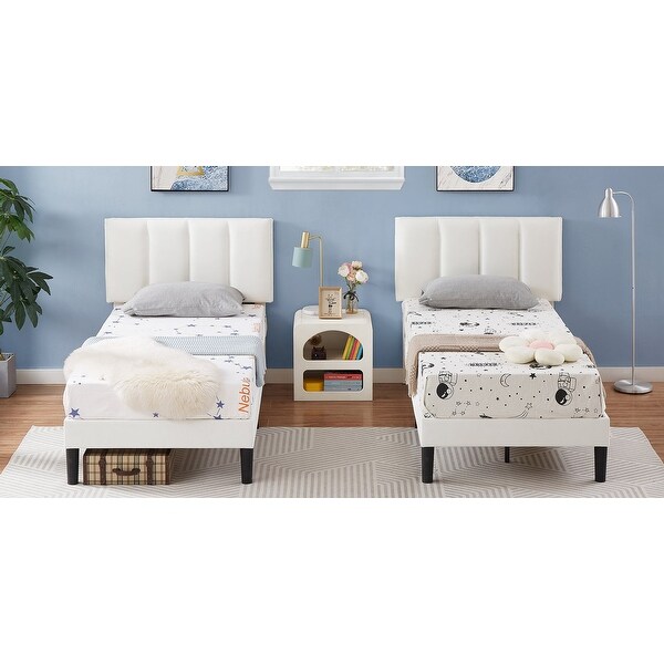 Kids Bed Frame, Height Adjustable Upholstered Bed, Twin Size