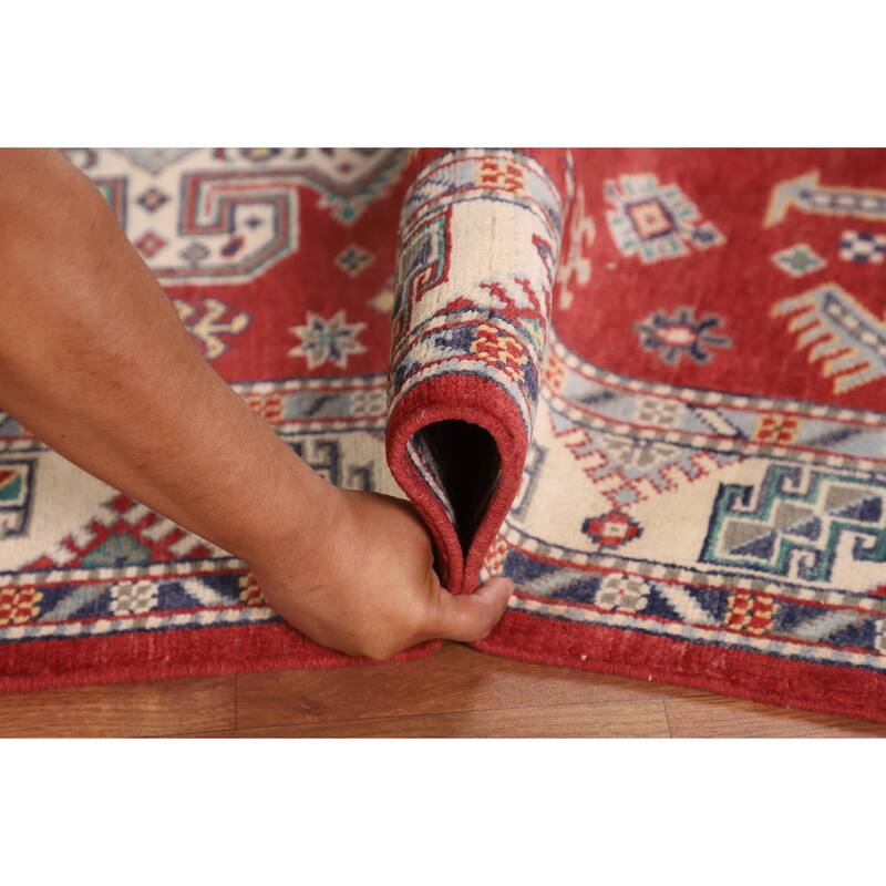Kazak Oriental Area Rug Hand-Knotted Red Wool Carpet - 4'1" x 5'11"