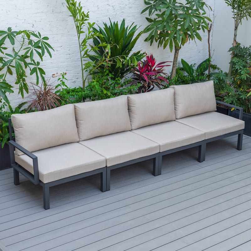 LeisureMod Hamilton 4-Piece Modern Patio Chair Polyester Upholstered Sofa for Indoor Outdoor Porch Garden Backyard Pool