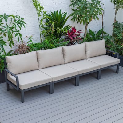 LeisureMod Hamilton 4-Piece Modern Patio Chair Polyester Upholstered Sofa for Indoor Outdoor Porch Garden Backyard Pool