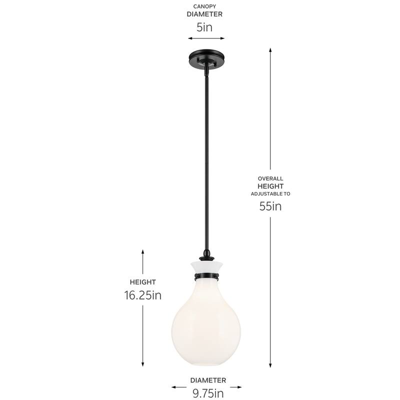 Kichler Lighting Laria 9.75 Inch 1 Light Pendant with Opal Glass in Black