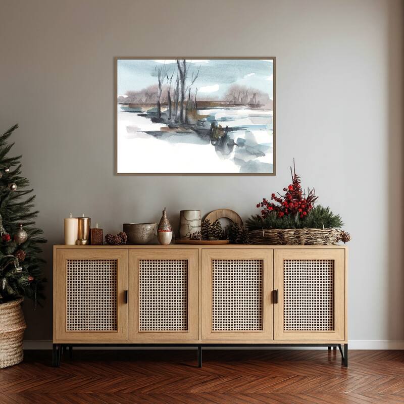 Winter Stream Watercolor II by Ethan Harper Framed Canvas Wall Art Print - Sylvie Dark Gold