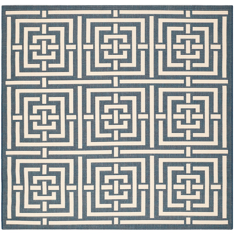 SAFAVIEH Courtyard Ginger Indoor/ Outdoor Waterproof Patio Backyard Rug - 6'7" Square - Navy/Beige