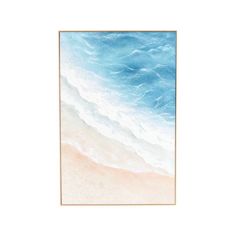 Blue Canvas Abstract Ocean Wave Landscape Framed Wall Art