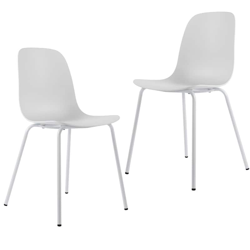 Modern Plastic Dining Chairs Industrial Side Chairs with Metal Legs Set of 2