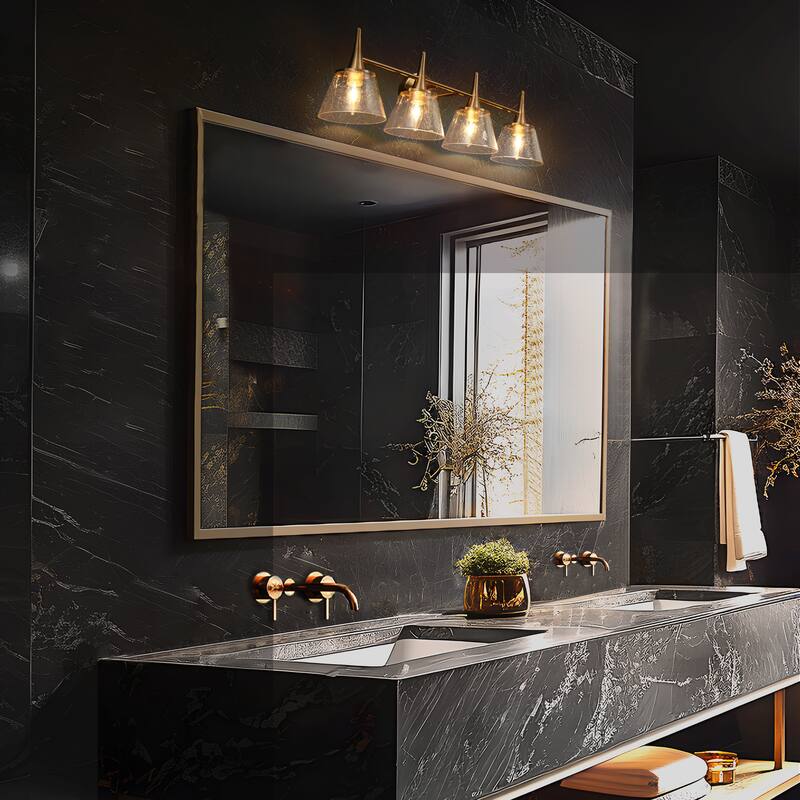 Mola Modern Gold 4-Light Bathroom Vanity Light Glass Metal Wall Sconce - L 29.1" x W 7.9" x H 9"