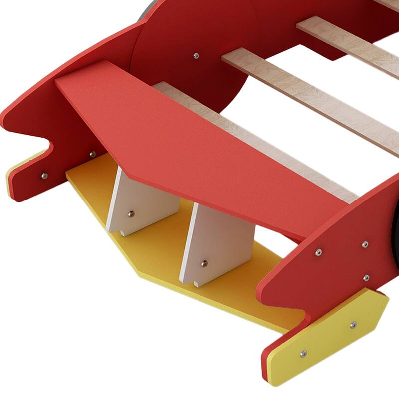 Twin Size Race Car-Shaped Platform Bed with Wheels, Red